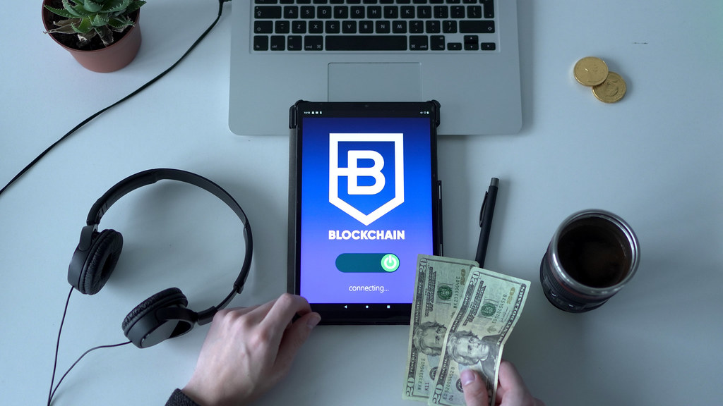 Digital dollars and blockchain tokens representing stablecoin savings and yield