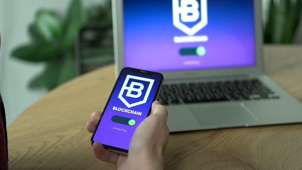 Illustration of digital tokens being transferred between blockchain networks